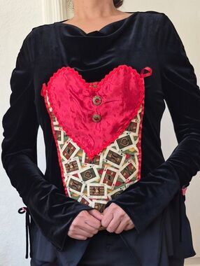 Cool & Chic Velvet, Heart & Card design Top with flare sleeve